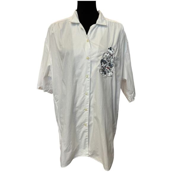 ~ THE DISNEY STORE ~ Vintage 101 Dalmatians Women's White Button-Up Shirt Sz XL - Picture 1 of 5